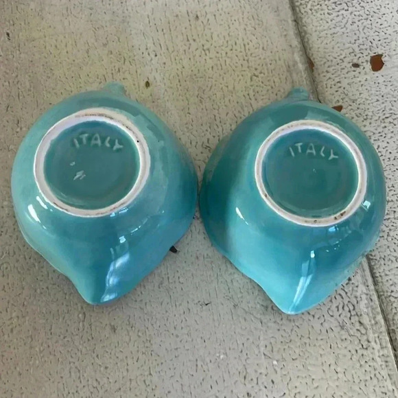 Vintage Italian Turquoise Leaf Trinket Bowls 2 - Picture 4 of 7